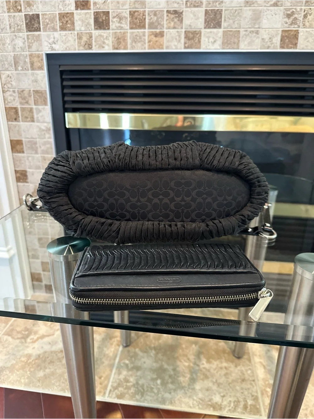 Coach Black Pleated Duffel Bag with Matching Zip Wallet